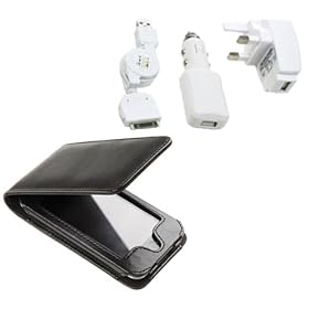 apple ipod touch 2nd and new 2009 3rd generation travel accessory pack with leather flip case, usb cable, home charger and car charger