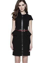 Short Sleeves Round Neck Cotton/Polyester Peplum Belted Party Dress/Midi Dress 