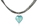 Martick Green Swirl Murano Style Glass Blown Heart on Glass Bead Necklace