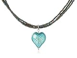 Martick Green Swirl Murano Style Glass Blown Heart on Glass Bead Necklace