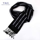 Black Stripe soft mens scarves Y&G 100% Silk Jacquard Woven Scarf SC1011