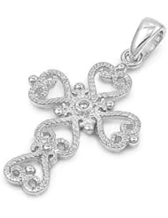 Sterling Silver Heart Clear CZ Cross Pendant Classic Charm Pure 925 New 25mm with 1mm Box Chain
