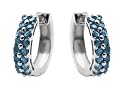 10k White Gold and Black Rhodium Blue Diamond Hoop Earrings