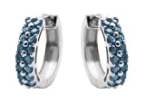 10k White Gold and Black Rhodium Blue Diamond Hoop Earrings