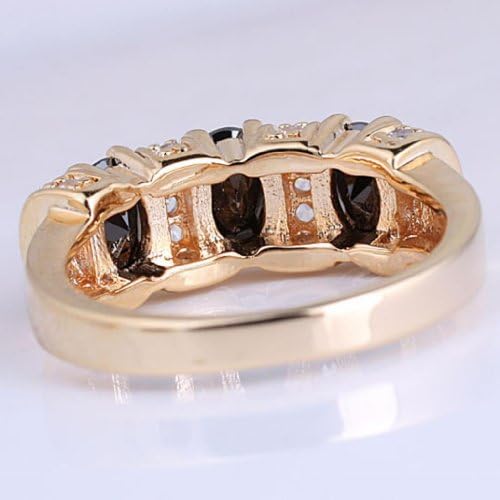 Sterling Silver Gold Plated 3-stone Simulated Oval Black Onyx Ring Size 6