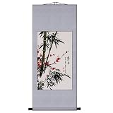 Handmade Bamboo & Plum Blossom Scroll Wall Art Painting