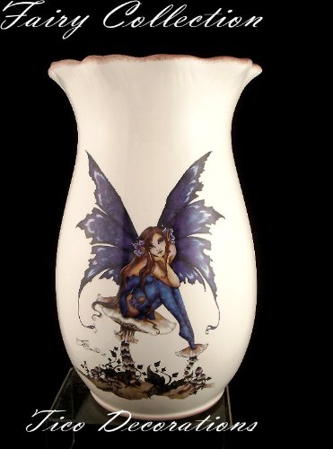 CERAMIC FLOWER VASE BLUEWHITE ANGEL DECOR