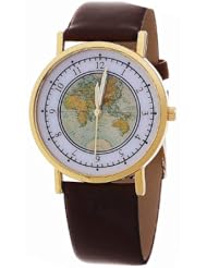 Gift-HK New Mens Women World Map Table Leather Wrist Watch Quartz Brown