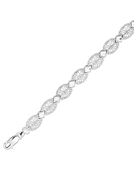 7.25" 14K White Gold 8.20mm (5/16") Diamond Cut Alternate Oval Like & Diamond Shape Filigree Bracelet w/ Lobster Clasp