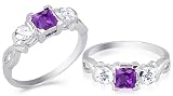 Princess Amethyst Round White Cz Ring Sterling Silver Size 8