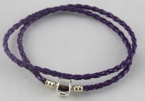 Pandora Style Braided Leather Bracelet Double Wrap W/ Silver Plate Clasp 35cm 38cm 41cm Various Colours (purple, 350mm)