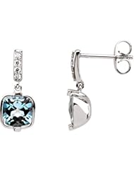 14K White Gold Swiss Blue Topaz and Diamond Earrings -- LIFETIME WARRANTY