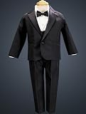 Black Single Breasted Tuxedo with Satin Notch Lapel. Satin Cummerbund and Bowtie.