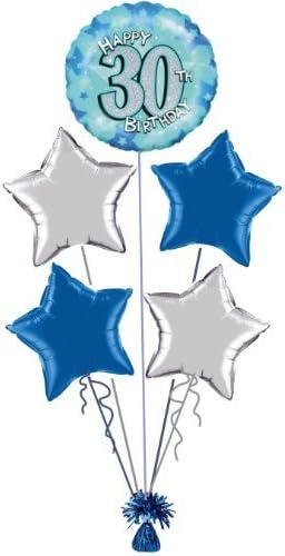 30th BIRTHDAY BLUE & SILVER FOIL HELIUM BALLOON DISPLAY IDEAL FOR PARTY by Giftime and Partytime