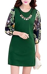 Floral Print Polyester/Spandex Lace Fitted Short Puff Sleeves Club Dress/Party Dress/Tunic 