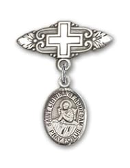 Sterling Silver Baby Badge with St. Lidwina of Schiedam Charm and Badge Pin with Cross