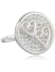 Sterling Silver Pave Crystal Round Ring with Two Open Hearts Ring