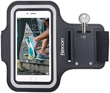 Flexion Sport Exercise Armband [Kinetic Series] with Key Holder for iPhone 5/5S/5C &amp; ipod Touch 5 - Touchscreen Compatible Clear Cover And Machine Washable (Black)