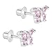 Rhodium Plated Pink Crystal Tiny Butterfly Screw Back Children Earrings