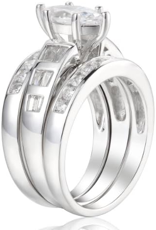 Rhodium-plated Sterling Silver Cubic Zirconia Marquise Wedding Day Ring; Size 5.0