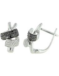 14K White Gold 0.47ct Unique Twists Pave Set Round Black & White Stud Earrings