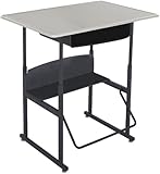 Safco Products 1207BE Alphabetter Stand-Up Desk with Swinging Footrest Bar, 36" x 24" Standard Top with Book Box, Black Frame/Beige Top