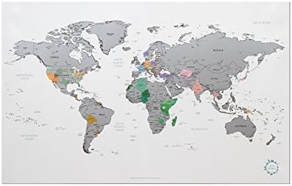 Scratch off World Map Poster White Silver Travel Laminated Paper Map