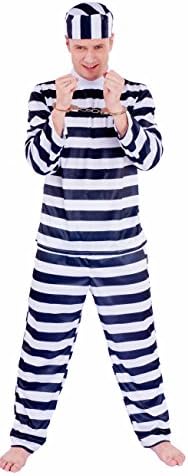 JUNPAI Men's Role Costume Prisoner Including Hat,Shirt,Trousers
