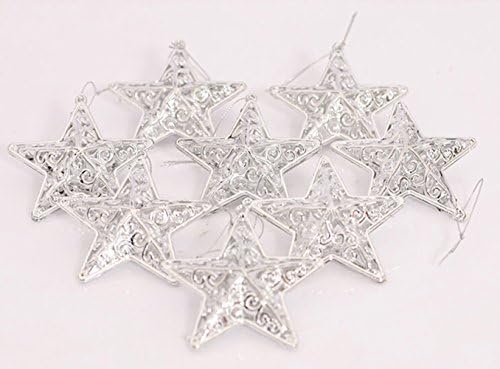 8pcs Christmas Stars 8cm Gold Plating Pentagram Christmas Tree Hanging Decorations (silver)