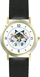 Birman Cat Mom and Kittens with Roses Cat - JP - WATCHBUDDY&reg; DELUXE TWO-TONE THEME WATCH - Arabic Numbers - Black Leather Strap-Children's Size-Small ( Boy's Size & Girl's Size )
