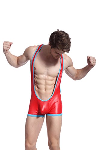 iYunyi Mens Imitation Leather Sexy Lingerie Bodysuit Wrestling Singlet Struggles