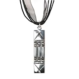 Sterling Silver Tribal Art Pendant on Black Ribbon and Cord 4-Strand Adjustable Necklace, Fits 18 to 19.5 Inches