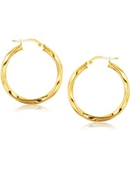14K Yellow Gold Classic Twist Hoop Earrings (1 3/16 inch Diameter)