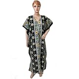CottonPrintedBlackandWhiteKaftanKimonoSleevesPatioLoungeWearCaftan