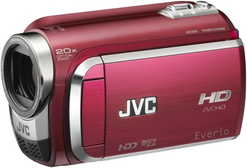 JVC GZ-HD300 REU Full HD Hybrid-Camcorder (microSD, 60 GB Festplatte, 20-fach opt. Zoom, 6,9 cm (2,7 Zoll) Display) rubin-rot