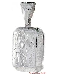 Sterling Silver 18mm Etched Rectangle Locket TL52 (Pendant ONLY)