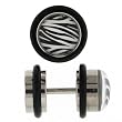 Stainless Steel Fake Plug with Black and White Zebra Logo - 16g Wire - 0g Fake Plug - Sold as a Pair