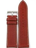 Waterproof Watch Band Geniune Leather Dark Red 24MM