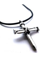 3 Nails Antique Pewter Cross Necklace 18"