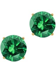 1.10 Ct Round Green SI1-SI2 Diamond 18K Yellow Gold Stud Earrings