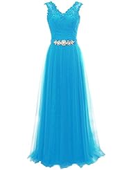 A-line V-neck Cocktail Tulle Lace Shirred Evening Dress/Prom Dress/Party Dress/Wedding Dress 