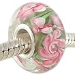 Murano Style Glass Pink Garden Sterling Bead Charm with Solid Single Core for European Cable Bracelet