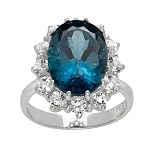 Sterling Silver Created Ceylon Sapphire and Created White Sapphire Princess Ring, Size 7