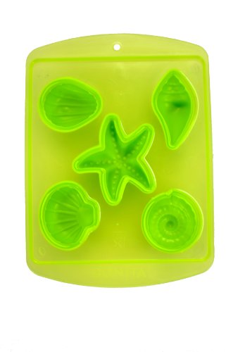 Fairly Odd Novelties Novelty Gag Gift Starfish Seashell Beach Shape 5-Ice Cube Tray Mold, Rubber, Green