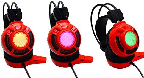 Coolily LED 3.5mm Stereo Gaming LED Lighting Over-Ear Headphone Headset Headband with Mic for PC Computer Gaming (Red)