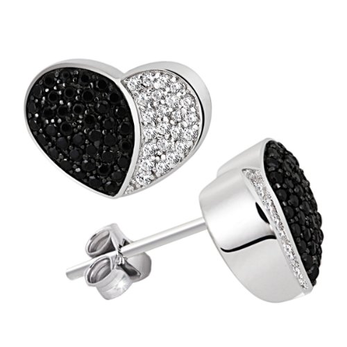 Goldmaid Damen-Ohrstecker Herzen 925 Sterlingsilber 72 schwarz-weisse Zirkonia Pa O5486S Preisvergleich