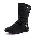 best-boots Damen Stiefelette Stiefel flach Slouch Hochschaft gefüttert in SCHWARZ 347 Größe 37