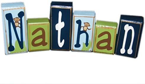 Jungle Blocks - Monkey Themed Letter Blocks - Baby Wall Art - Baby Name Sign - Shelf Sitters - Personalized Baby Shower Gift - Custom Blocks Monkey Theme Birthday Party Decorations