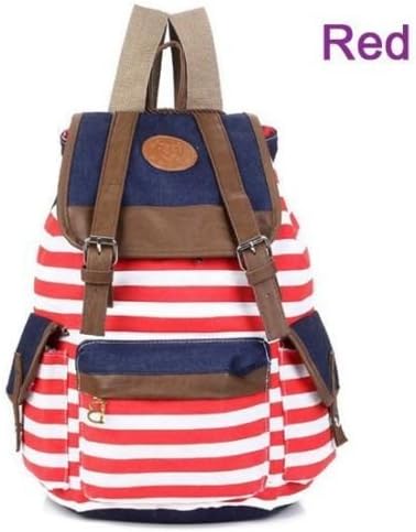 TOPWELL88 Unisex Fashionable Canvas Backpack Rucksack Satchel Shoulder Travel Gym Bag School Bag Laptop Bag for Teens Girls Boys Students Cute Stripe Bag (red)