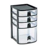 Office Products : Rubbermaid FG9A6100BLA Mini Storage Drawers with Flip-Top Lid, 11-1/4' High, Black with 4 Clear Draw